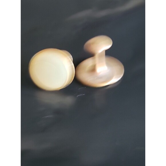 Vintage Tuxedo Stud Set – Brass w/ Mother of Pearl Inlay Mid-Century Formal - Picture 1 of 5
